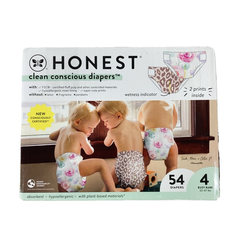 Honest Company Club Box Diapers, Size 4, 54 Count, Wild Thang + Rose Blossom