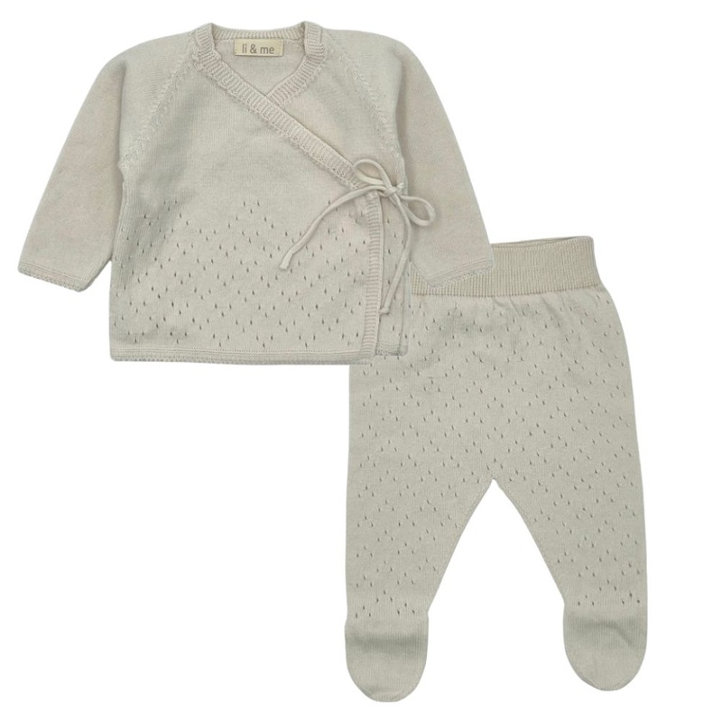 Li + Me – Knit Kimono Top + Footed Pant Set – Cream