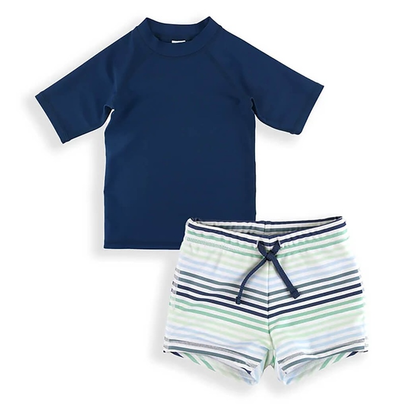 Long Sleeve Rash Guard Navy+Coastal Stripes Set