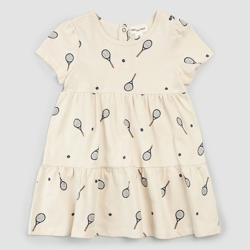 Racquet Print Tiered Jersey Dress