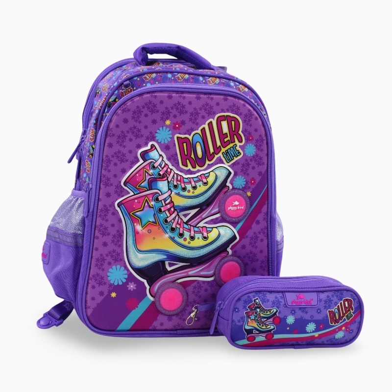 Roller Time School Set  17 Inches, Purple, Sleek & Sporty (Backpack + Pencil Case)