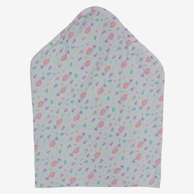 Baby Girls Cotton Blanket  Off-White & Aqua with Mermaid Design