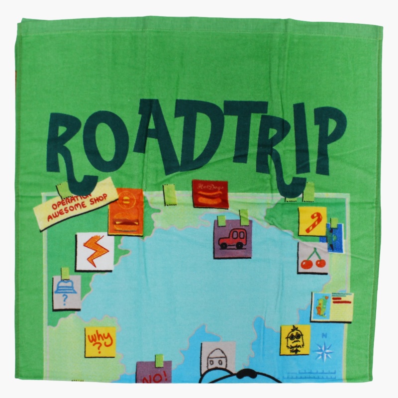 Unisex Beach Towel  Green with Road Trip Print (60×120 cm)