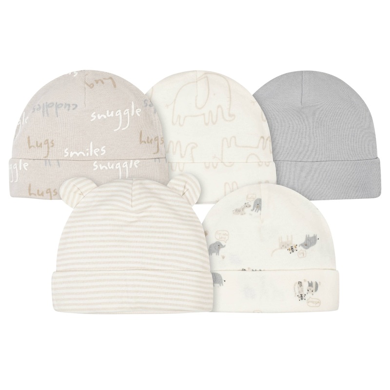 5-Pack Baby Neutral Safari Caps
