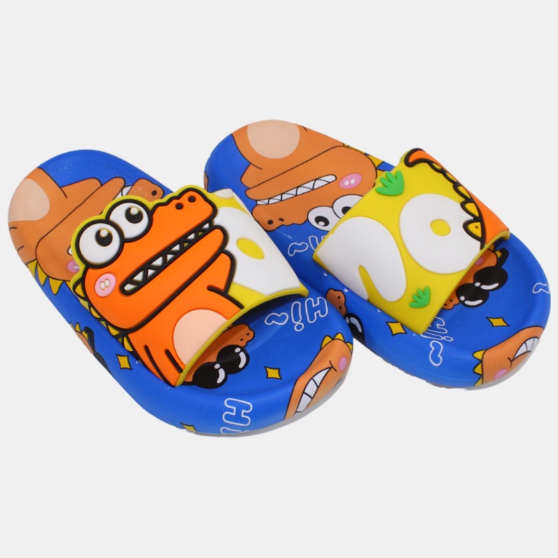 Boys Rubber Slides  Yellow & Blue with Dinosaur Design