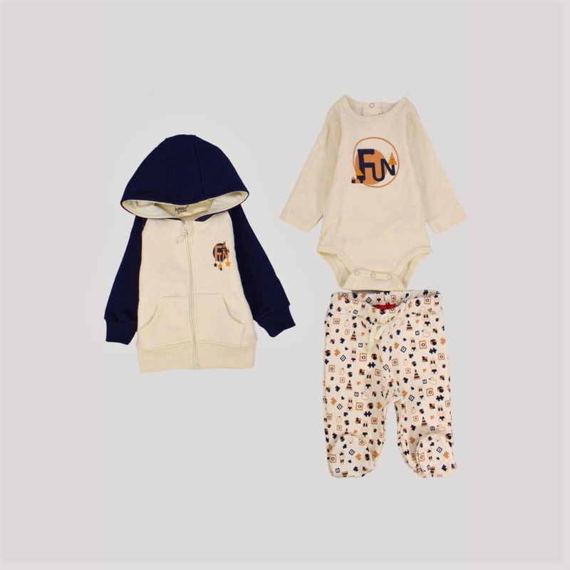 Fun Long-Sleeved Fleeced Hooded 3-Piece Pajama