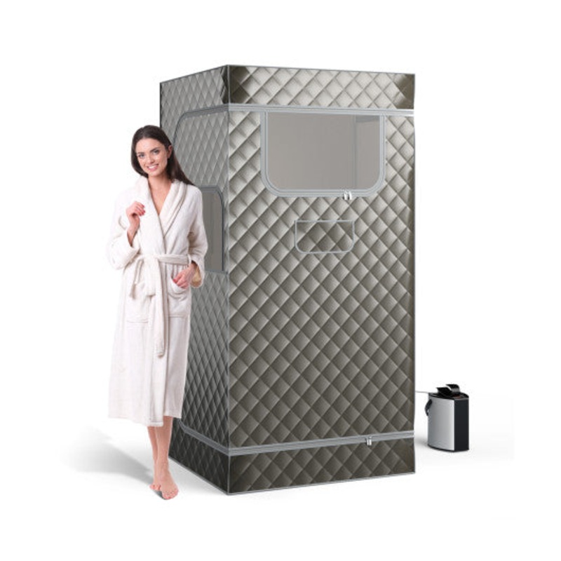 Portable Steam Sauna With 3L Steam Generator Remote Control Wood Foot Massager and Foldable Chair for Home-Gray