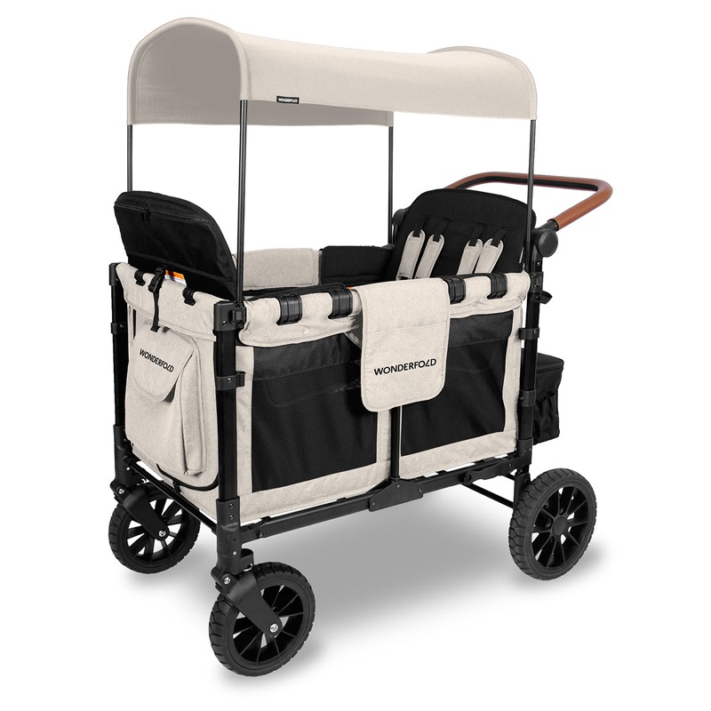 WonderFold W4 Luxe Multifunctional Quad (4 Seater) Stroller Wagon – Sandy Beige (Albee Exclusive)