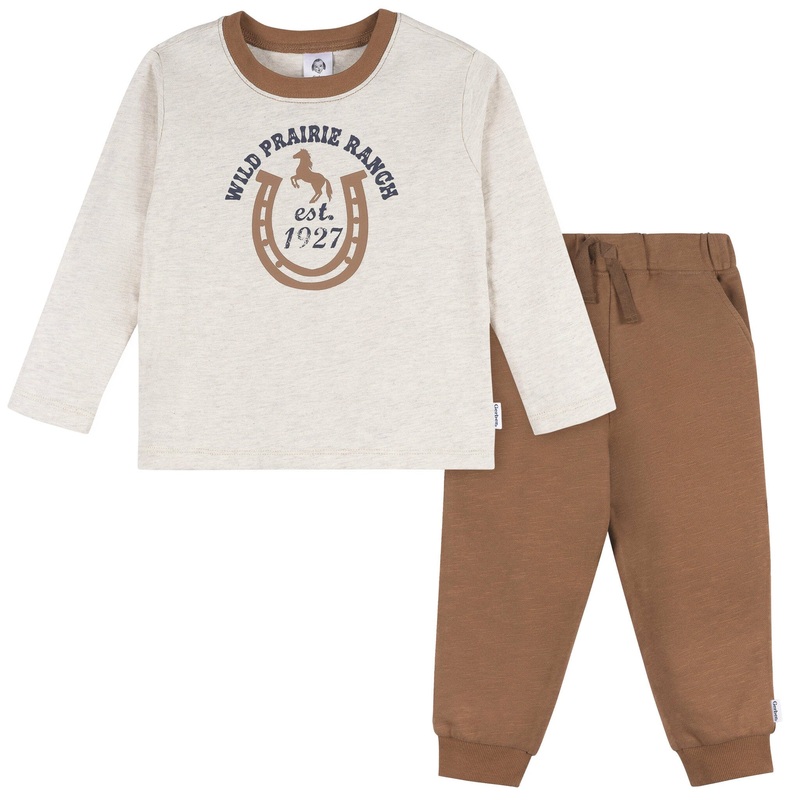2-Piece Toddler Boys Western Horse Ranch Top and Jogger Set