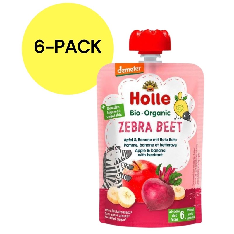 Holle Organic Pouches 6+ – Zebra Beet Fruit Puree & Veggie Juice (6 Pack)