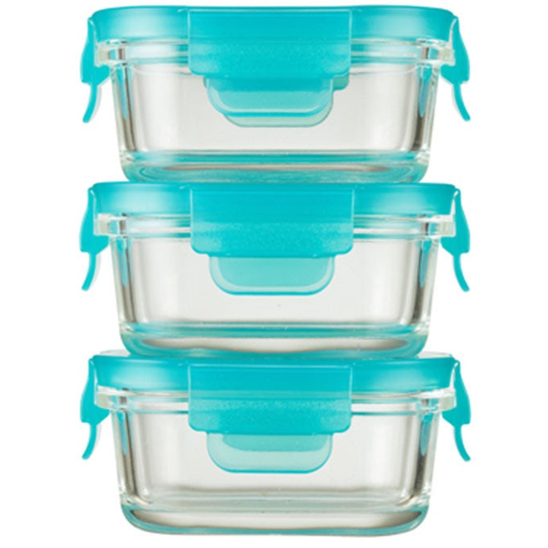 Innobaby Preppin’ Smart EZ lock Glass Container, Rectangle, 3 Pack – Aqua