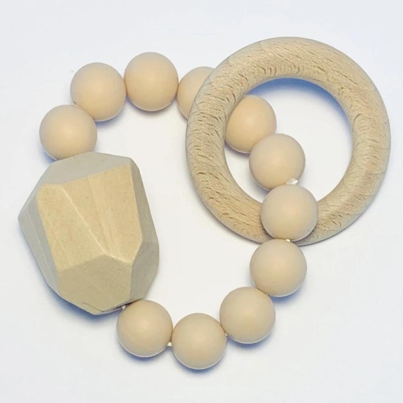 Sugar + Maple Silicone + Beechwood Teether Gem – Natural