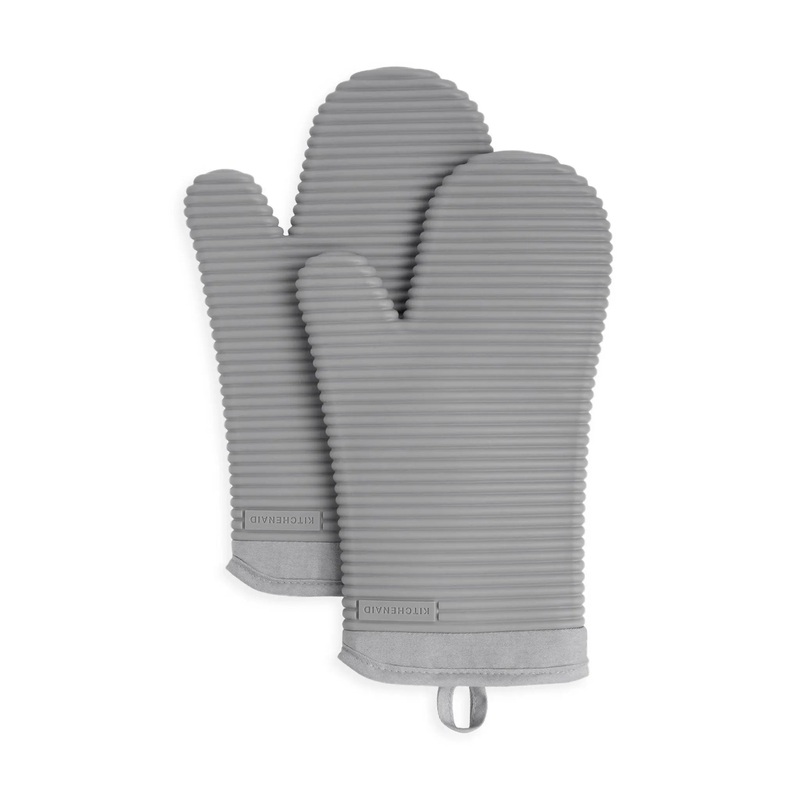 2pk Silicone Ribbed Oven Mitts- Gray
