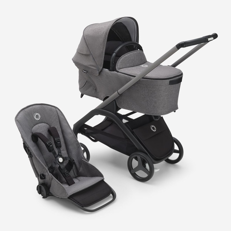 Bugaboo Dragonfly Bassinet & Seat – Graphite Chassis/Grey Melange Fabric/Grey Melange Canopy