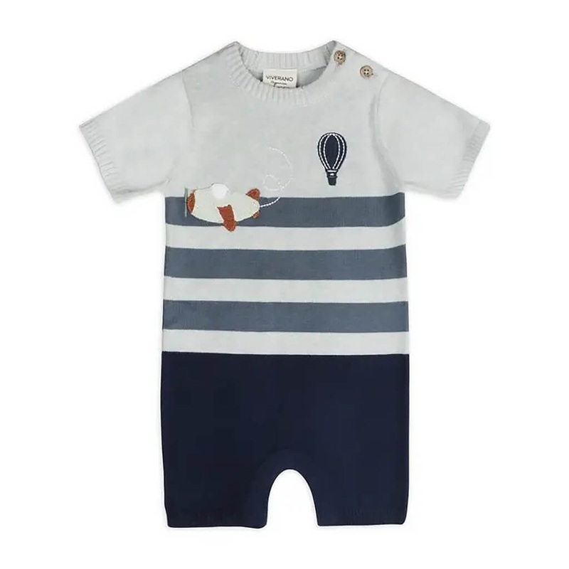 Knit Short Baby Romper Airplane Applique