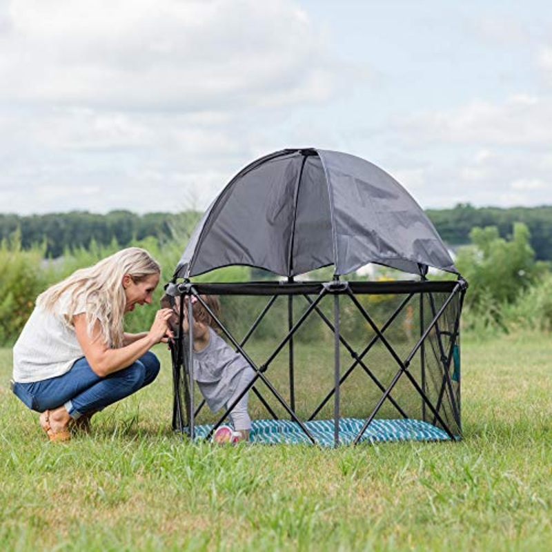 Baby Delight Go With Me Eclipse Portable Playard, Regular, Watercolor Stripe with Grey Canopy
