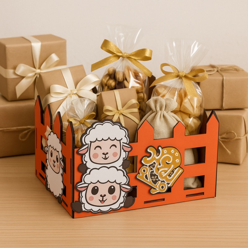 Eid Wooden Gift Box  Red  “Eid Farha” Design
