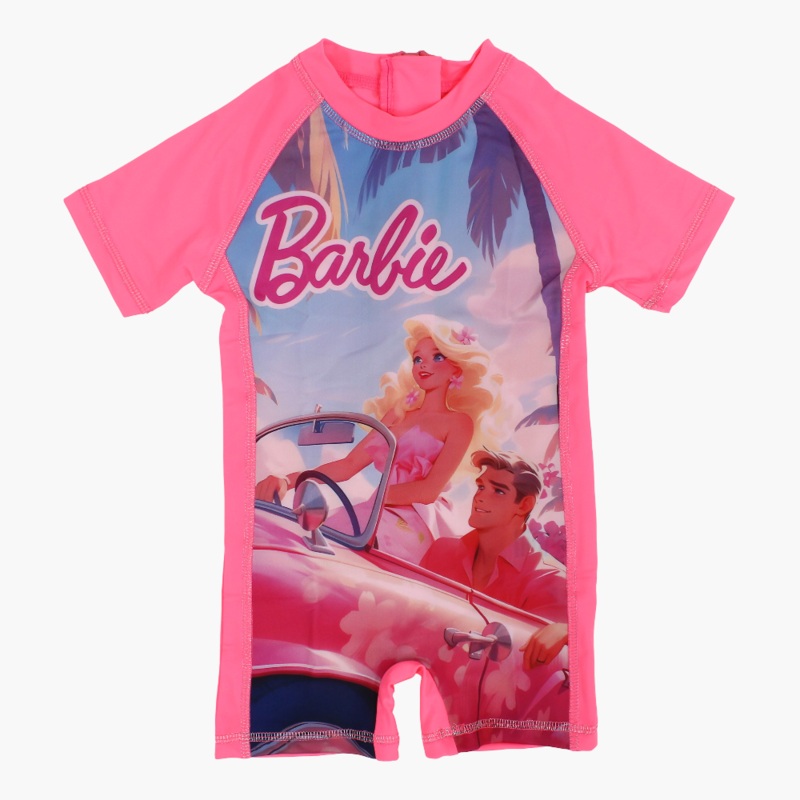 Girls Overall Swimsuit  Pink with Barbie Print