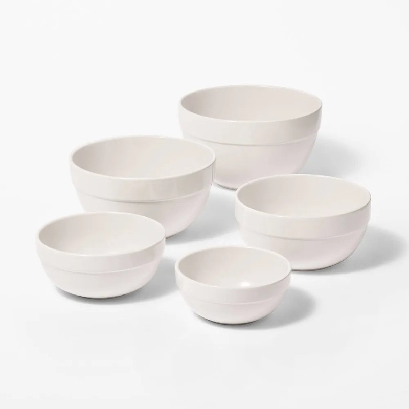 5pc Earthenware Ceramic Mixing Bowl Set Cream – Figmint