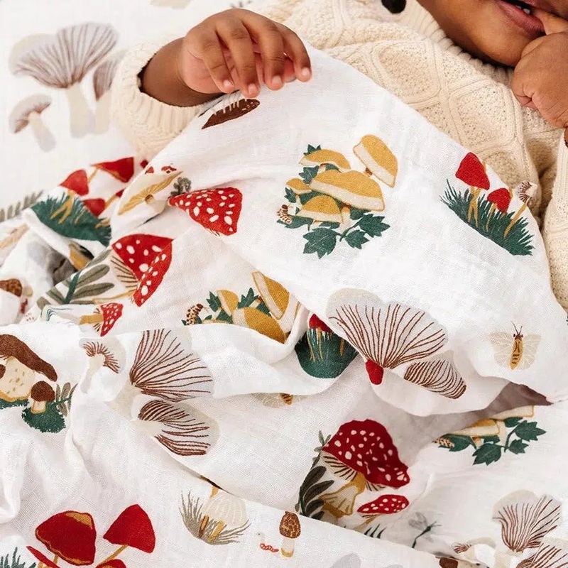 Clementine Kids – Cotton Muslin Swaddle – Mushrooms