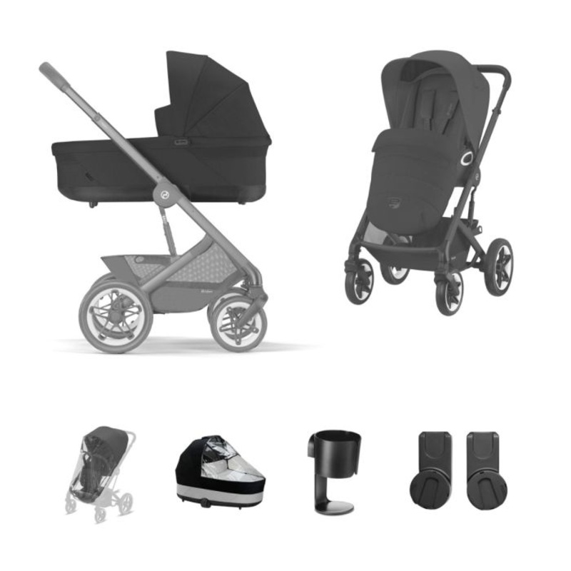 Cybex Talos S Lux Pushchair 8 Piece Bundle – Moon Black (Black Frame)