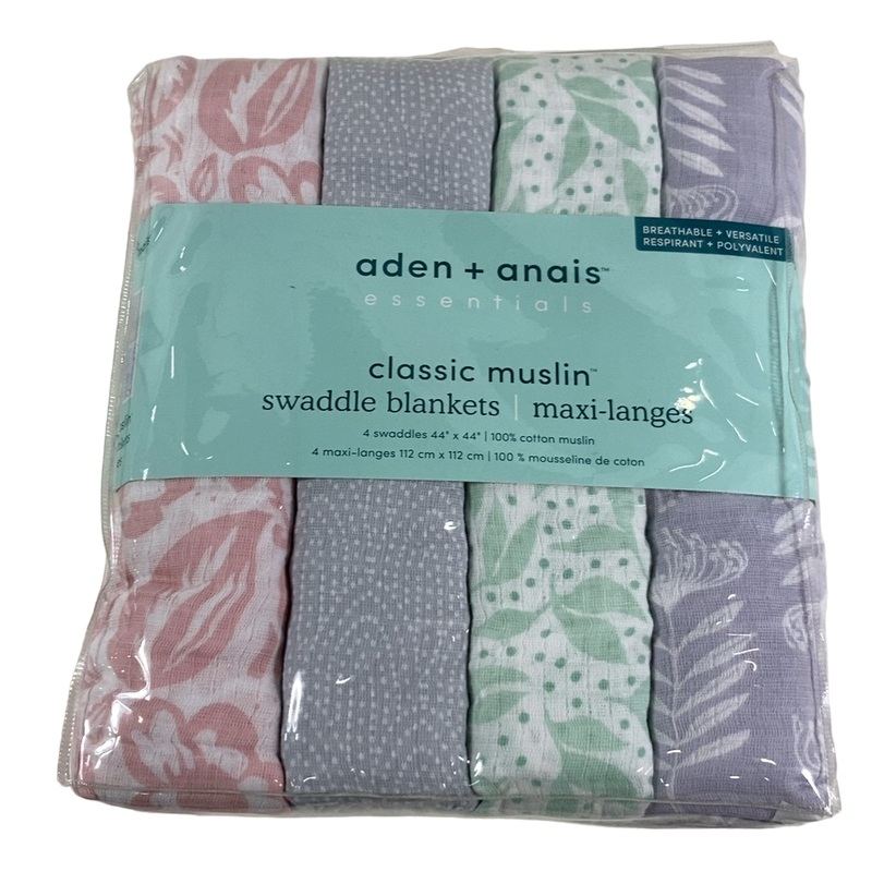 Aden + Anais Cotton Muslin Swaddle, 4 Pack, Classic Muslin, 44″ x 44″, Damsel