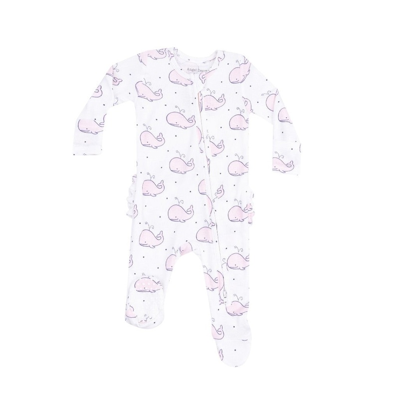 ADR 2 Way Zipper Footie Bubbly Whale Pink Ribbed