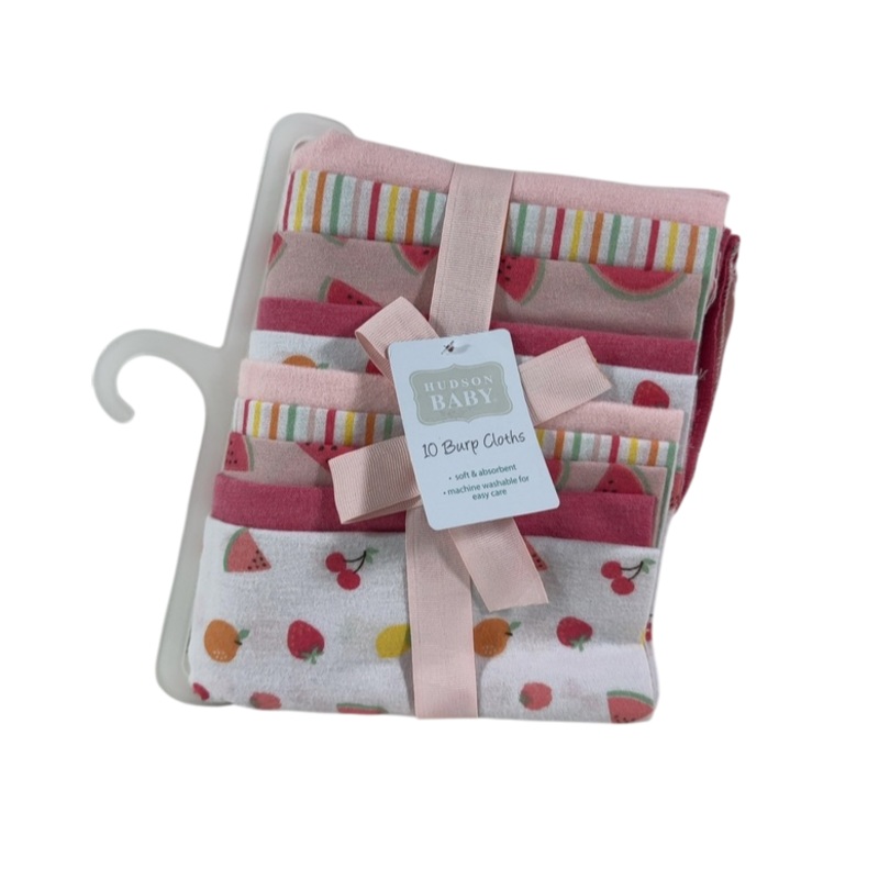Hudson Baby Cotton Flannel Burp Cloths, 10 Pack, Fruit Salad