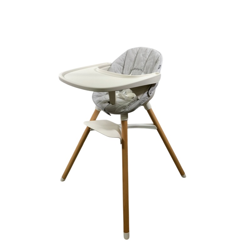 Lalo High Chair with Infant Kit, Coconut, Grey, Natural Wood