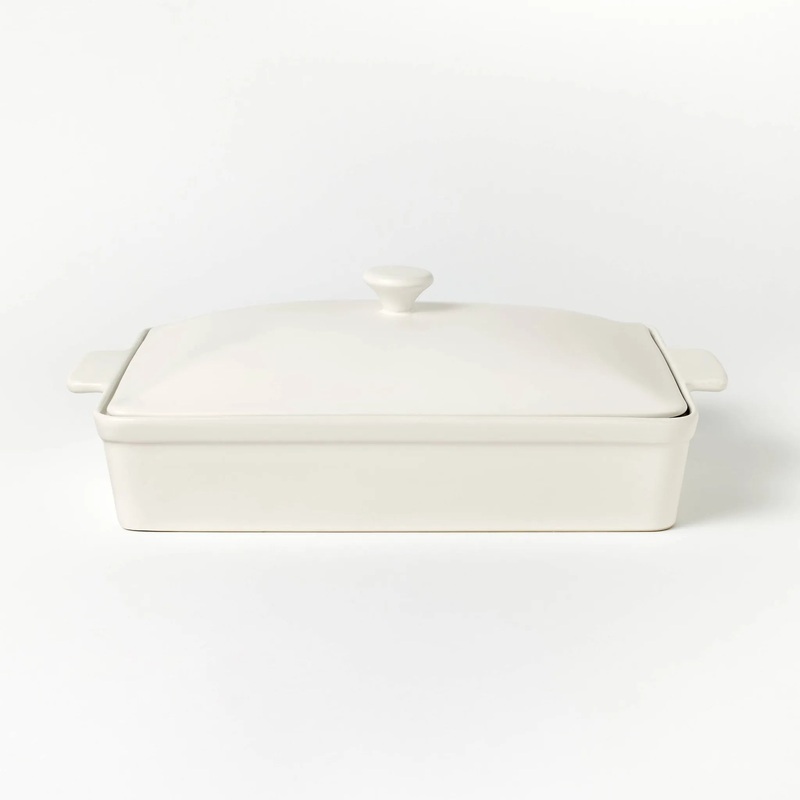 4qt Stoneware Rectangle Baking Dish with Lid Cream -(See Description)