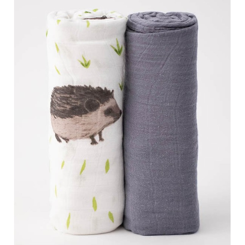 Little Unicorn Deluxe Muslin Swaddle 2 Pack – Charcoal Hedgehog Set