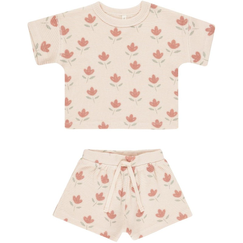 Quincy Mae Waffle Tee + Short Set || Tulips