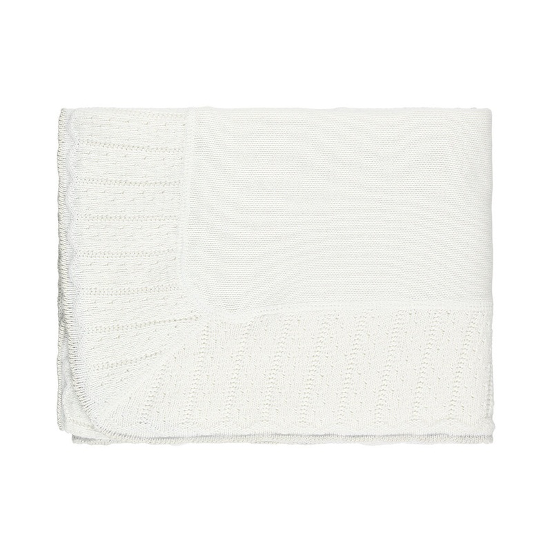 Cotton Jersey Blanket with Tipped Pointelle White