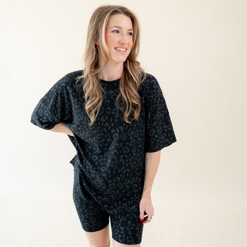 Womens Biker Short Set in Midnight Leopard