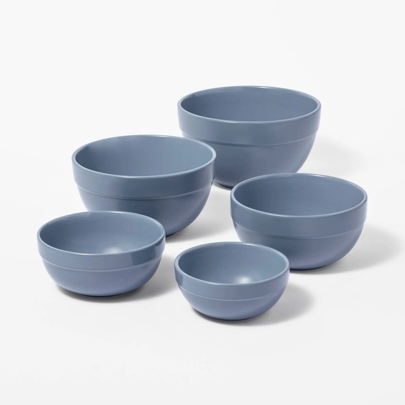 5pc Earthenware Ceramic Mixing Bowl Set – Blue