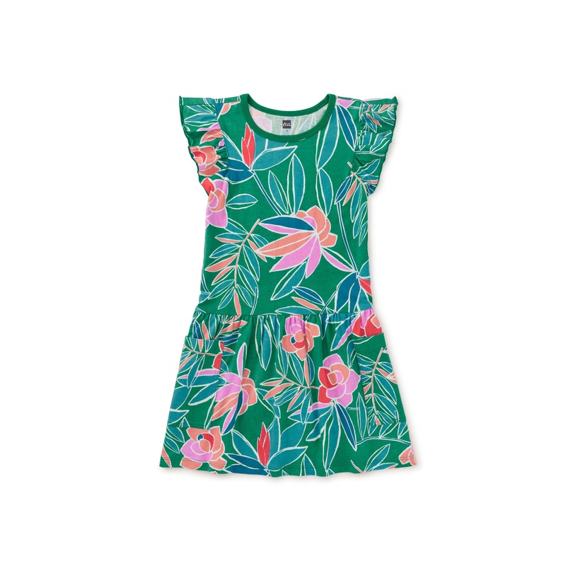 Tea Collection Flutter Sleeve Pocket Dress – Tropical Gardenias