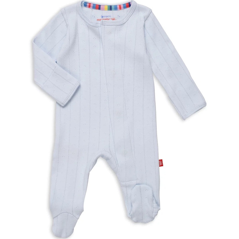Love Lines Blue Organic Cotton Pointelle Magnetic Footie
