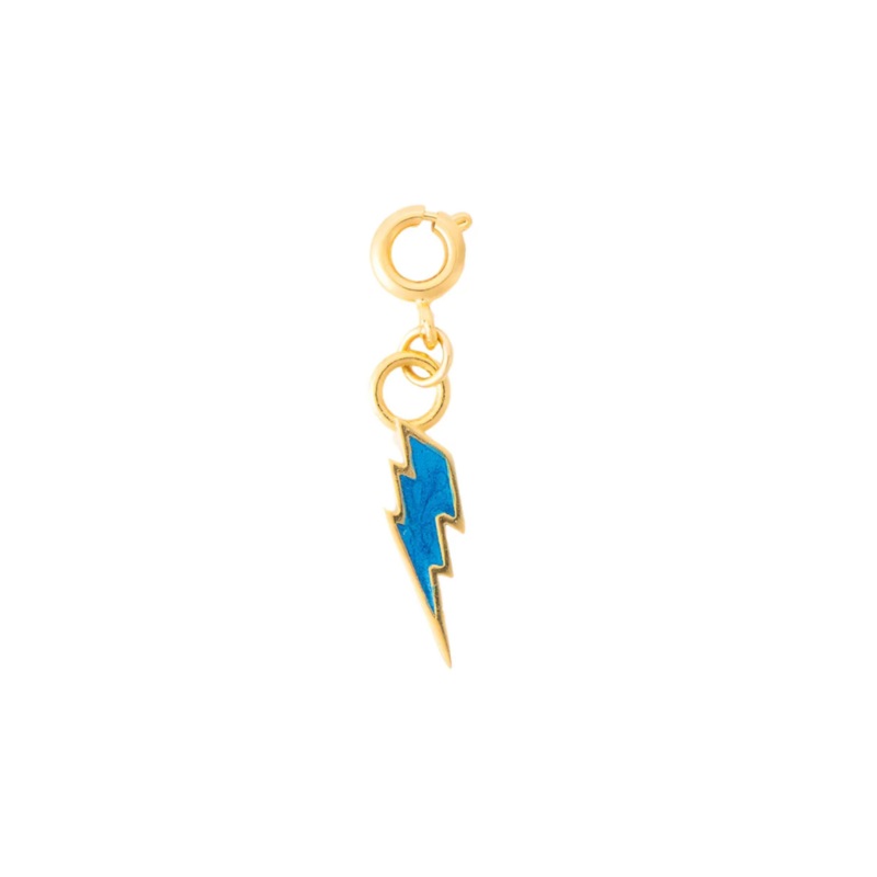 Gold Blue Enamel Bolt Charm
