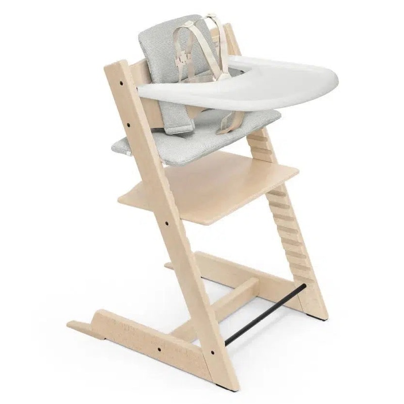 Stokke – Tripp Trapp High Chair + Cushion + Tray – Natural with Nordic Grey