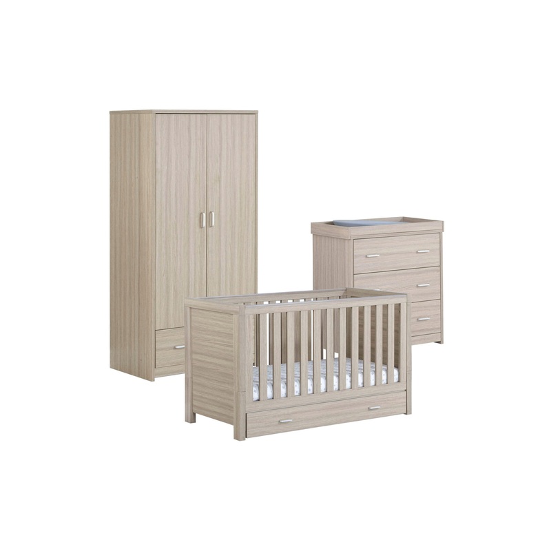 Babymore Luno Oak Room Set 3 piece – Cot Bed with drawer, Chest, & Wardrobe