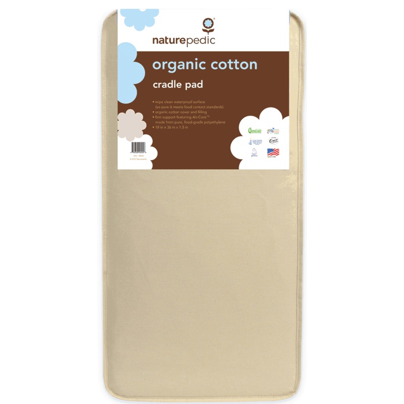 Naturepedic Organic Cotton Square Cradle Mattress 18x36x1.5 – Natural