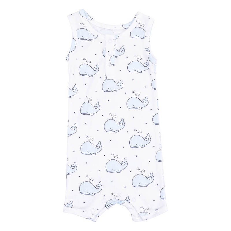 Bubbly Whale Blue Ribbed Shortie Romper