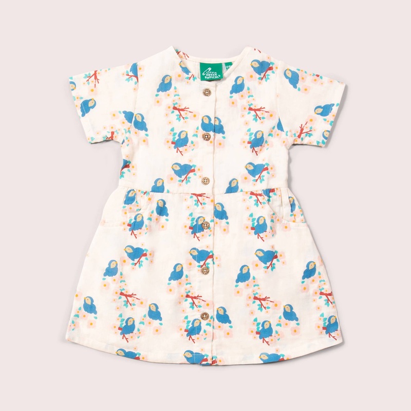 Little Green Radicals – Bluebirds Button Through Short Sleeve Dress