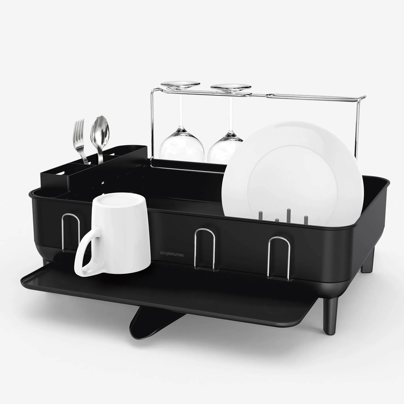 Kitchen Dish Drying Rack with 360 Swivel Spout – Stainless Steel Frame in Matte Black