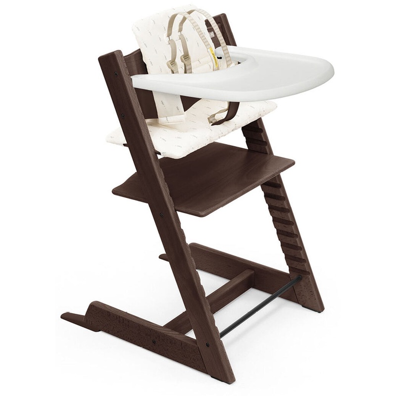 Tripp Trapp High Chair and Cushion with Stokke Tray — Walnut / Wheat Cream