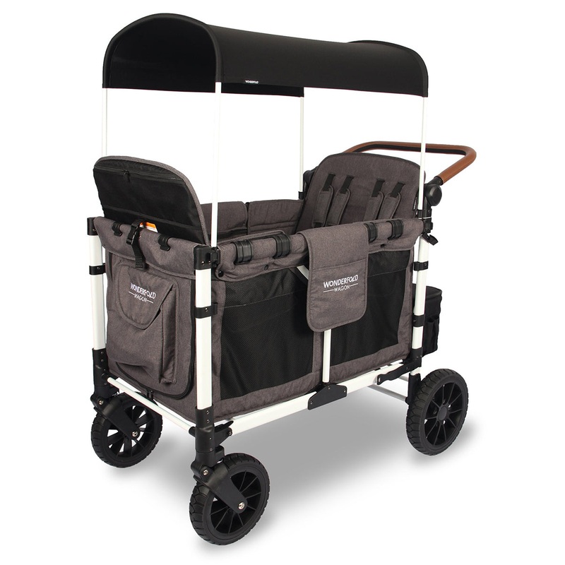 WonderFold W4 Luxe Multifunctional Quad (4 Seater) Stroller Wagon – Charcoal Gray/White Frame (Limited Edition)
