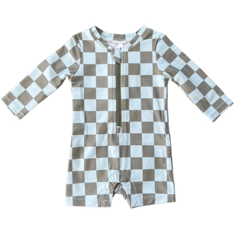 Babysprouts Baby One-Piece Rash Guard Swimsuit | Checker In Seagrass