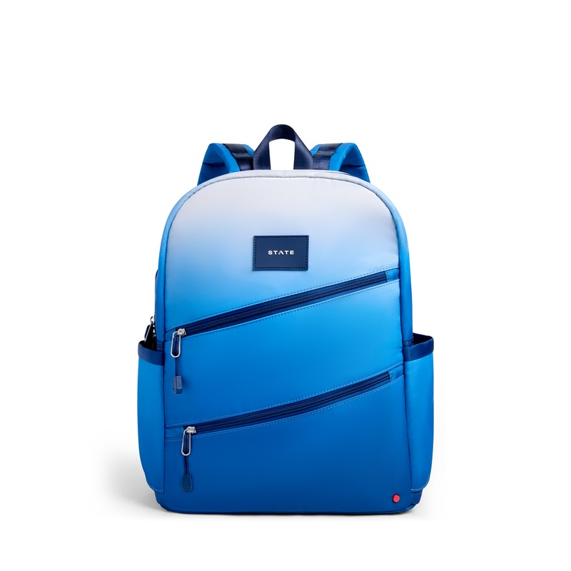 Kane Double Pocket Backpack – Blue Gradient Diagonal Zipper