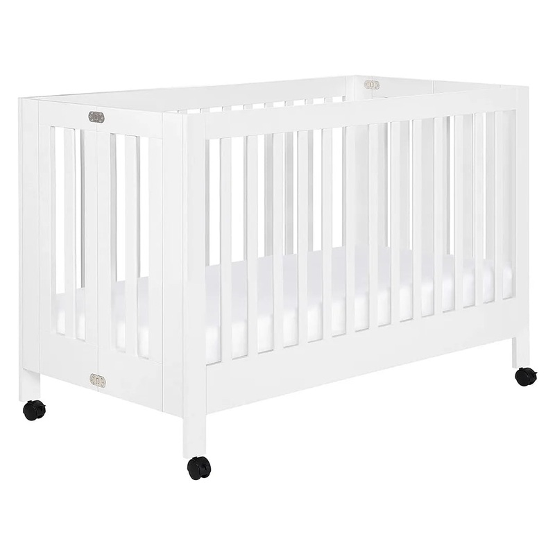 Maki Full-Size Folding Crib with Toddler Rail – White