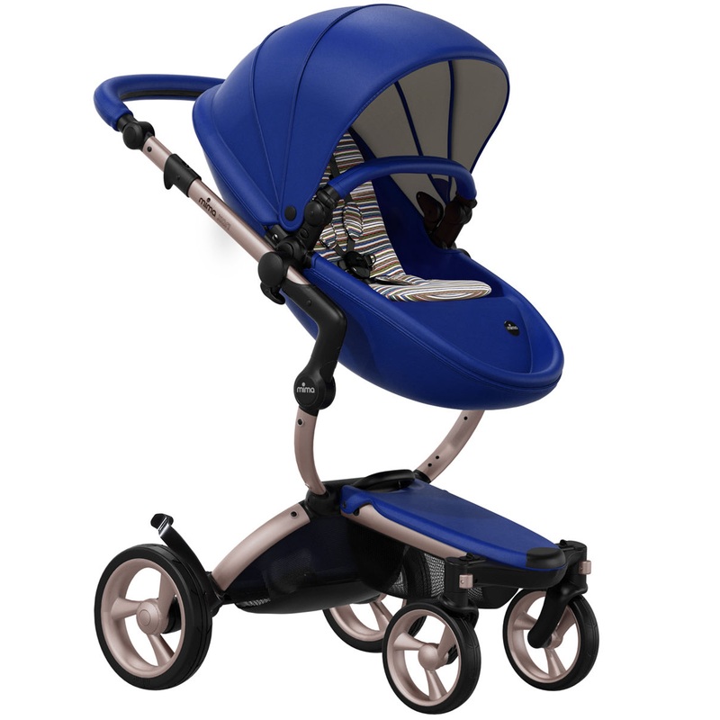 Mima 2019 Xari Complete Stroller, Rose Gold – Royal Blue / Autumn Stripes
